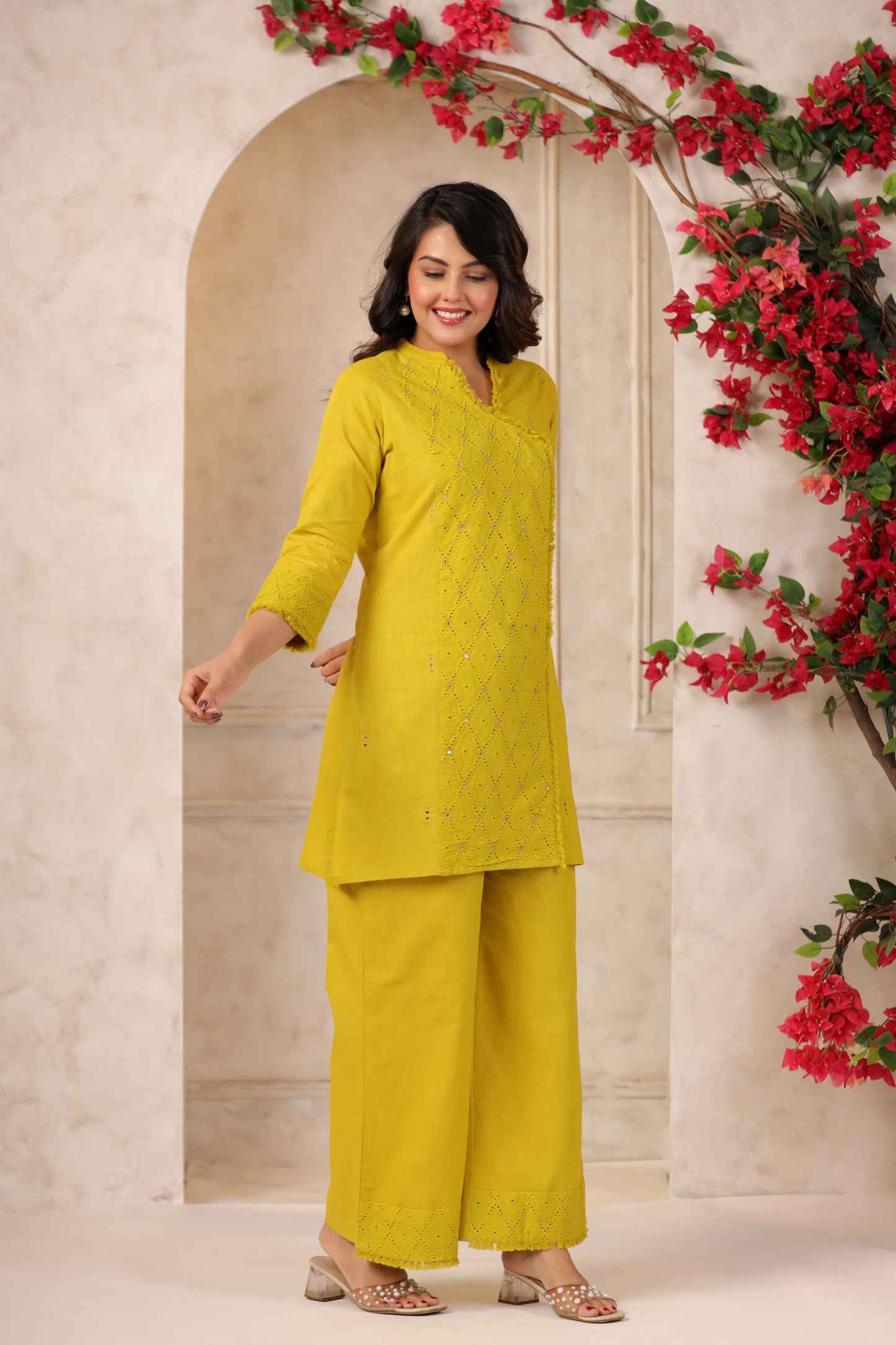 Lemon Green Handwork Schiffli Co-ord Set