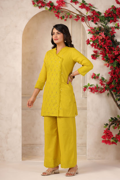 Lemon Green Handwork Schiffli Co-ord Set