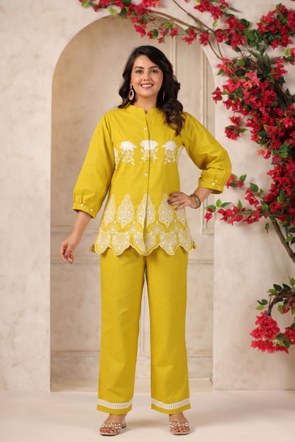 Lemon Green Embroidered Co-ord Set