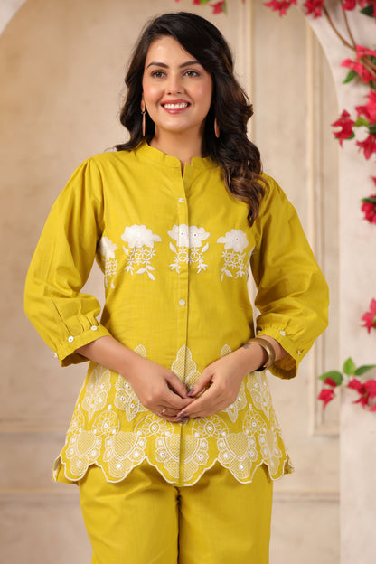 Lemon Green Embroidered Co-ord Set