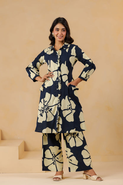 Peacock Blue Frill Pleat Co-ord Set