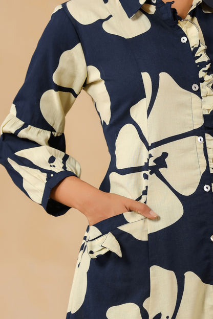 Peacock Blue Frill Pleat Co-ord Set