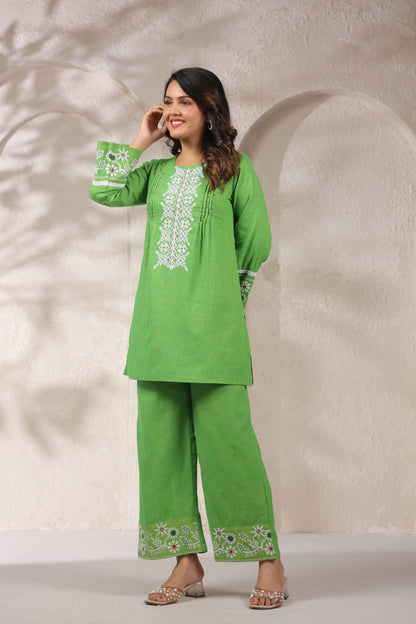 Neon Green Pleated Handwork Co-ord Set