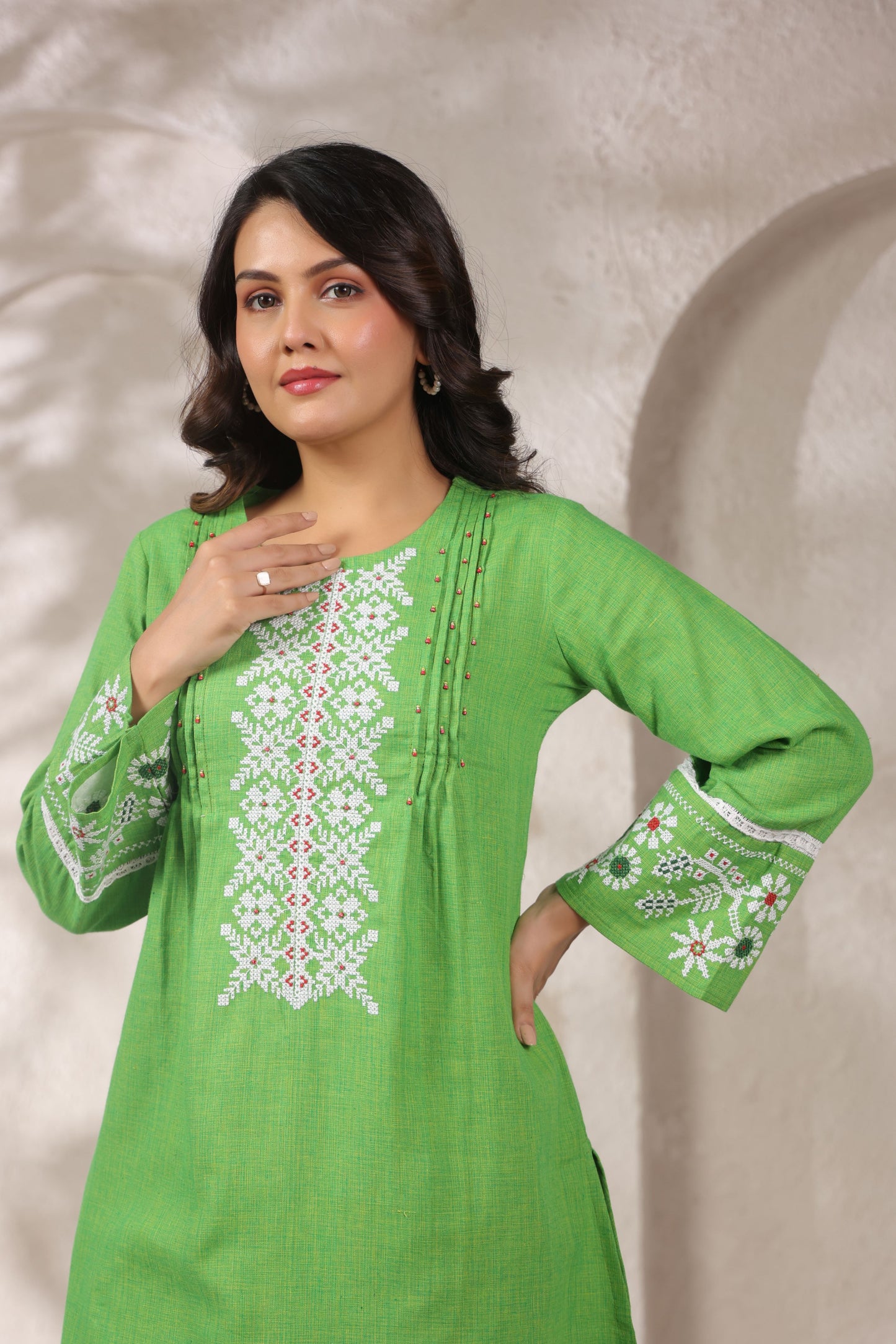 Neon Green Pleated Handwork Co-ord Set