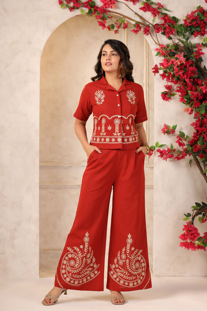 Burgundy Embroidered Co-ord Set
