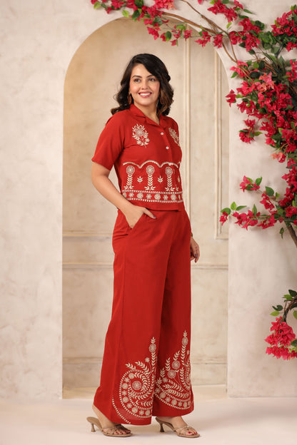 Burgundy Embroidered Co-ord Set