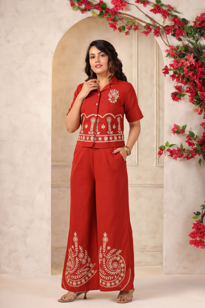 Burgundy Embroidered Co-ord Set