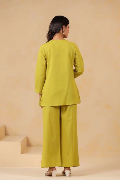 Yellow Green Embroidery Co-ord Set
