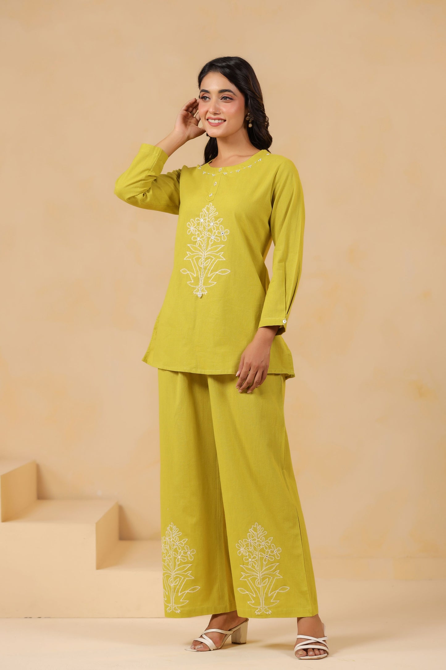 Yellow Green Embroidery Co-ord Set