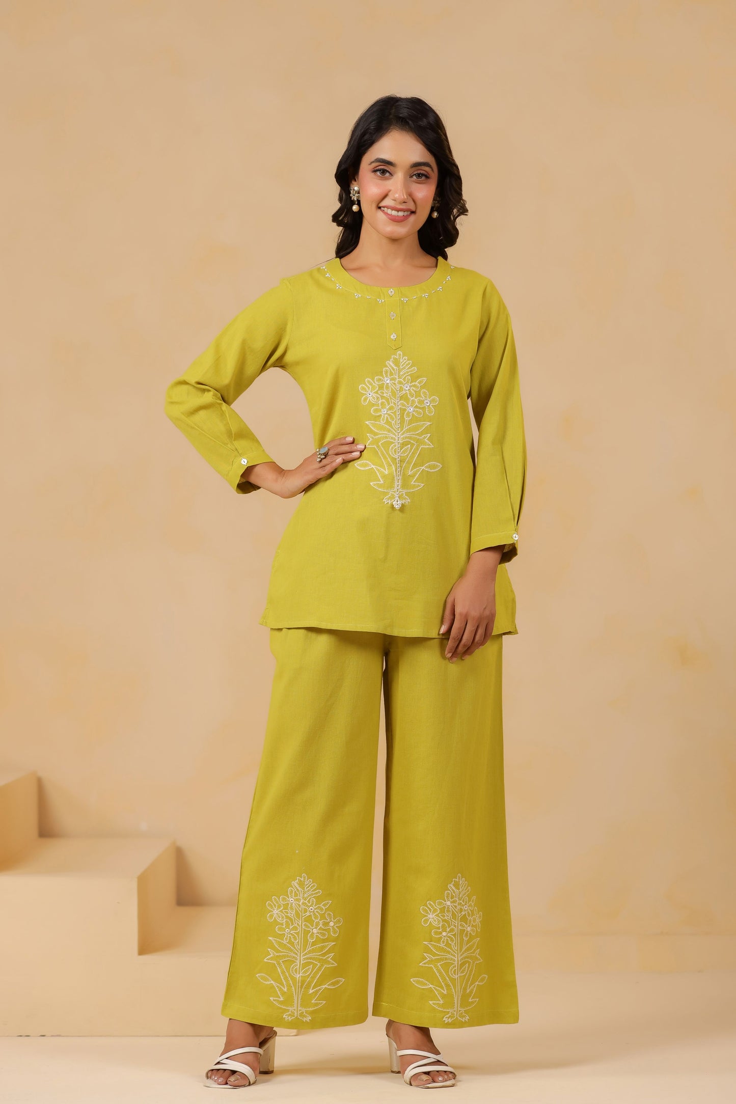 Yellow Green Embroidery Co-ord Set
