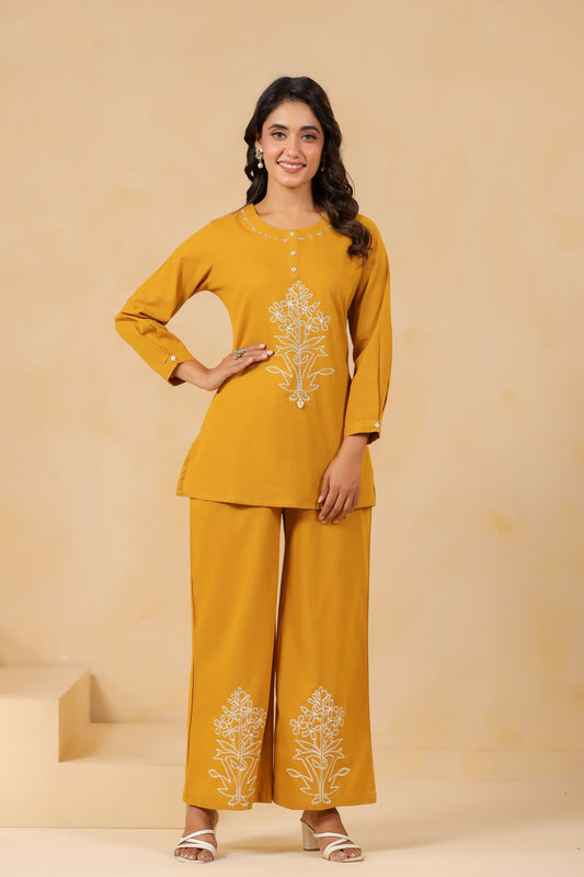 Mustard Embroidery Co-ord Set