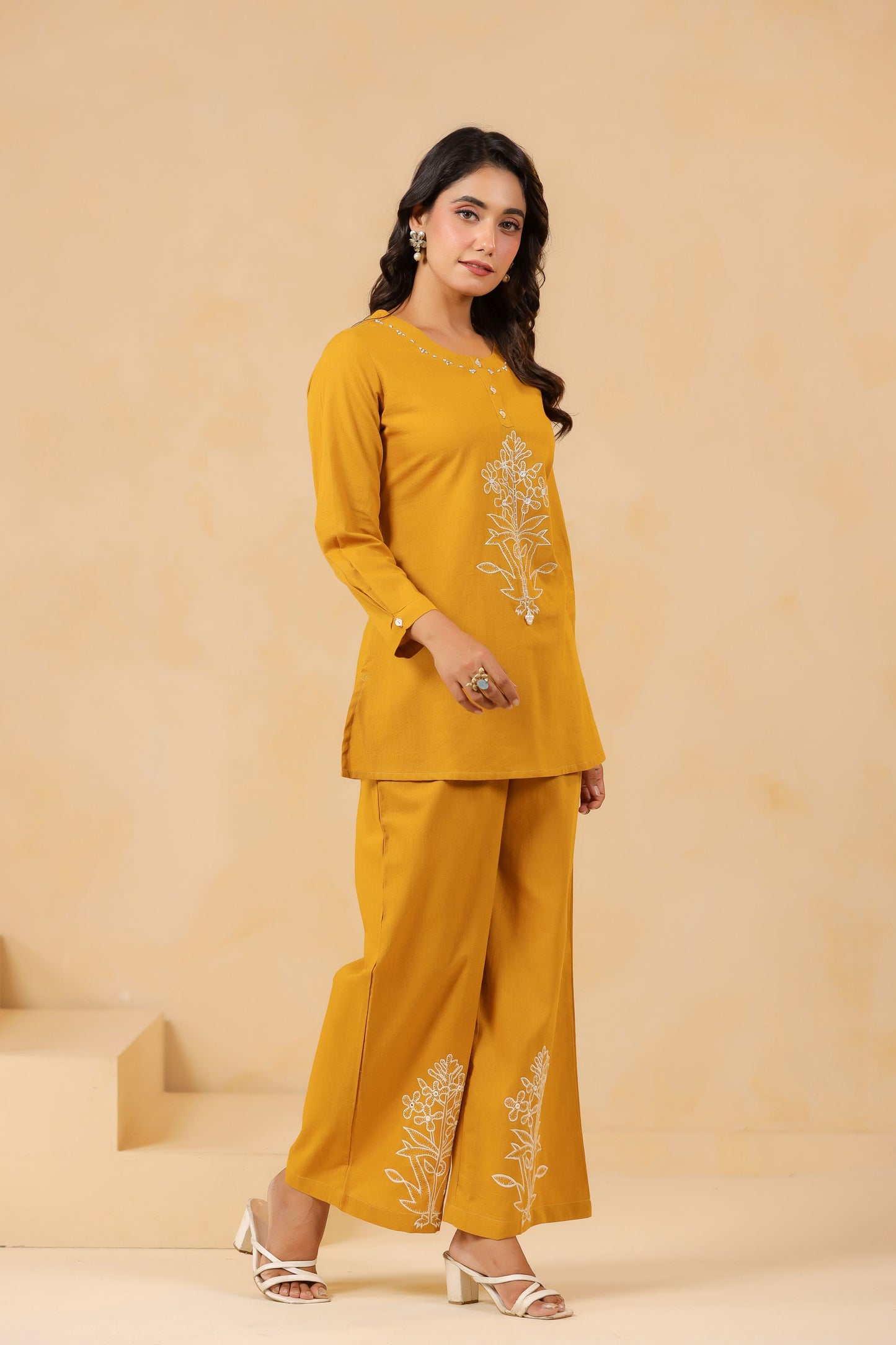 Mustard Embroidery Co-ord Set