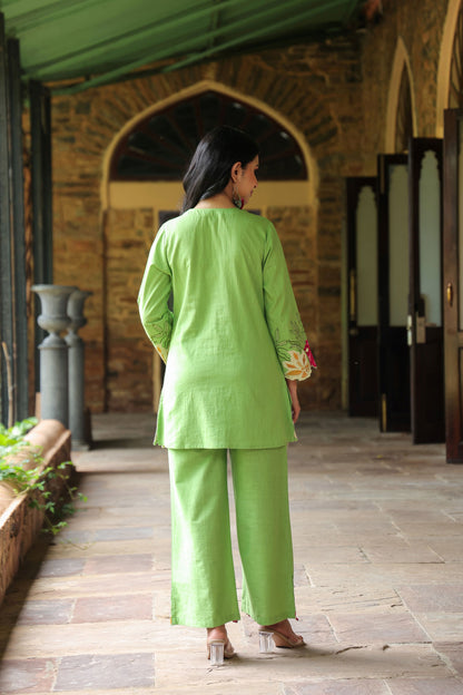 Green Floral Embroidered Co-ord Set