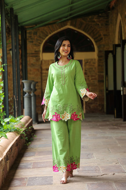 Green Floral Embroidered Co-ord Set
