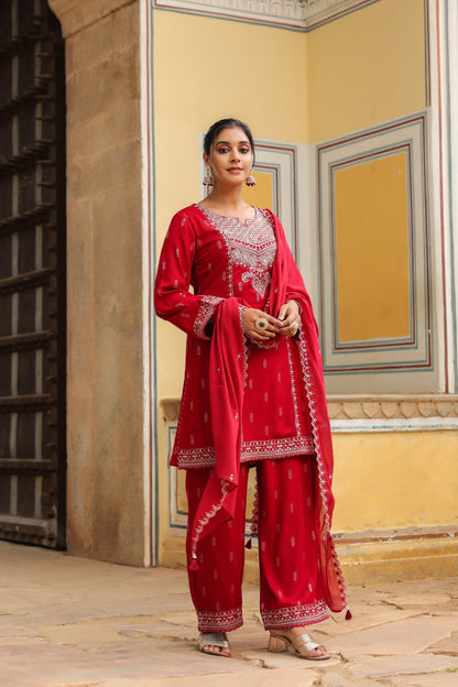 Maroon Embroidery 3-Pcs Suit Set