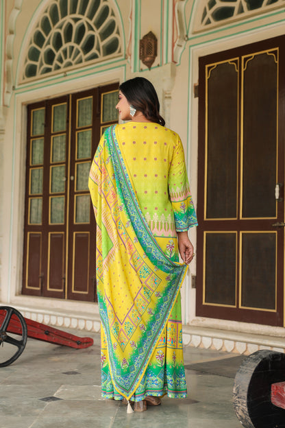 Yellow Green A-Line Sharara Suit Set