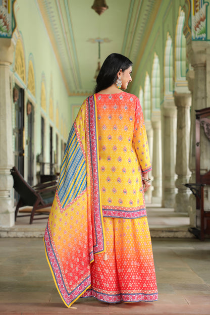 Yellow Orange A-Line Sharara Suit Set