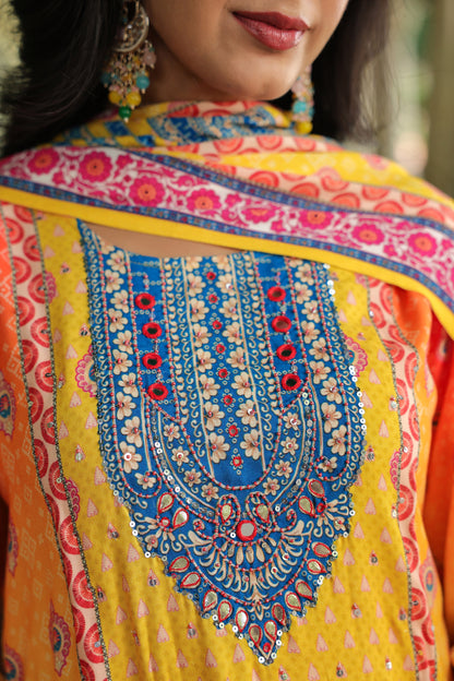 Yellow Orange A-Line Sharara Suit Set