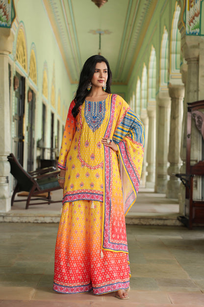 Yellow Orange A-Line Sharara Suit Set