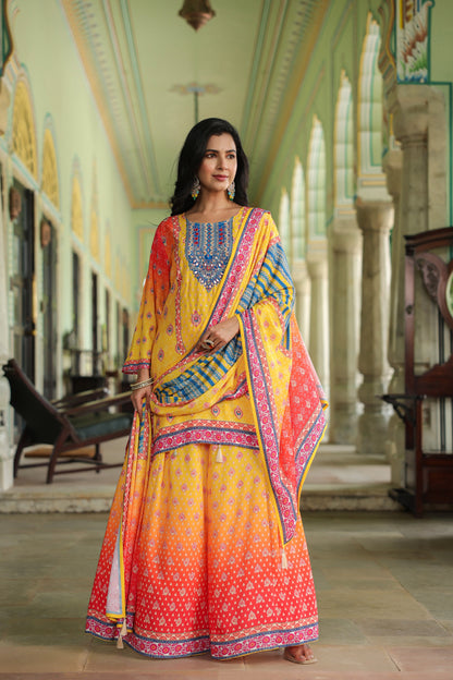 Yellow Orange A-Line Sharara Suit Set