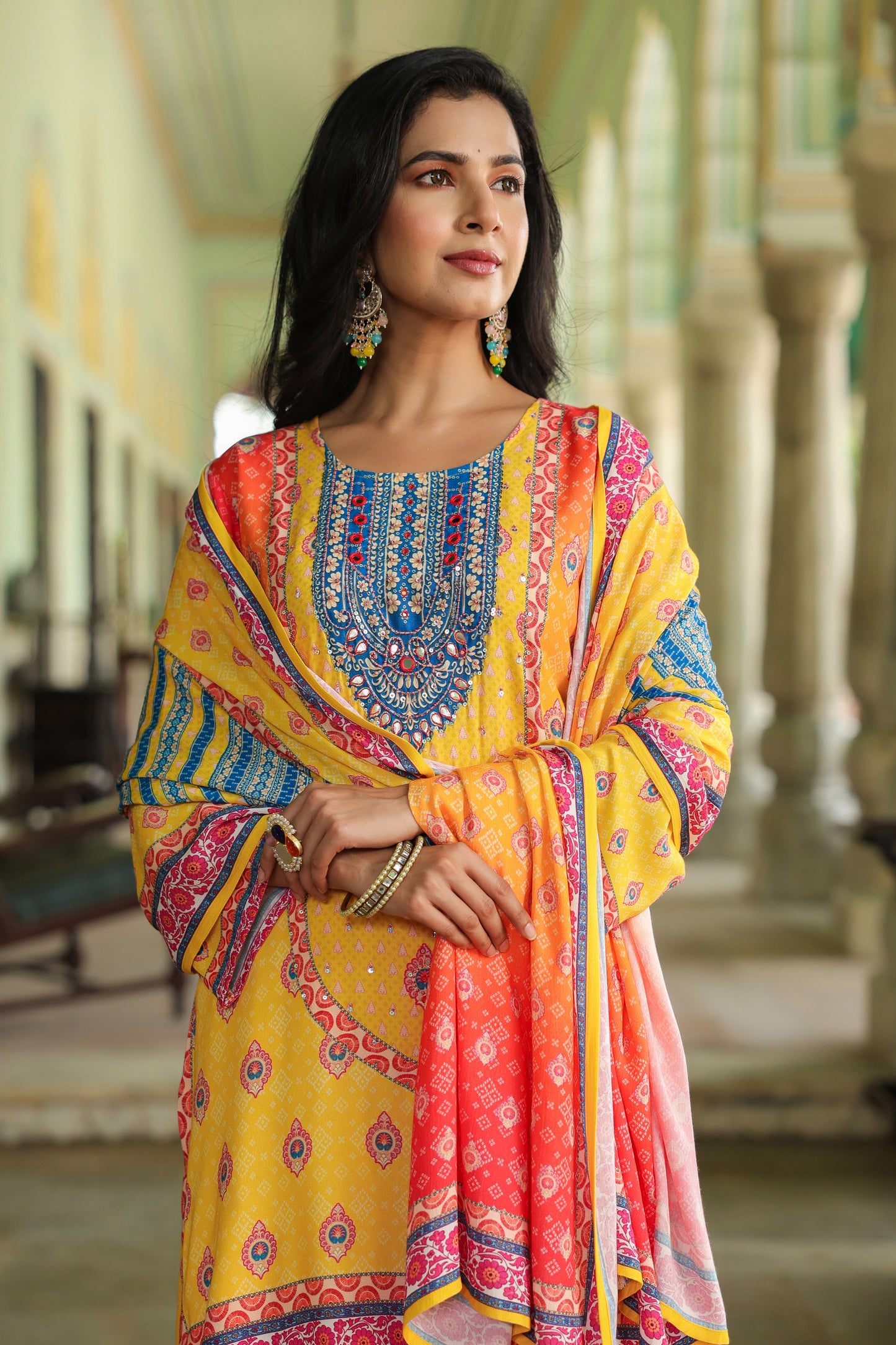 Yellow Orange A-Line Sharara Suit Set