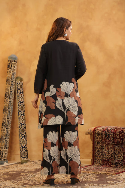 Pin-Thrust Handwork Black Printed Co-ord Sets