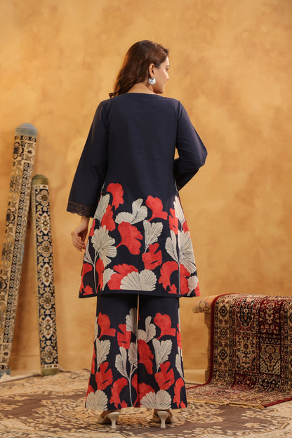 Pin-Thrust Handwork Blue Printed Co-ord Sets