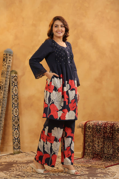 Pin-Thrust Handwork Blue Printed Co-ord Sets