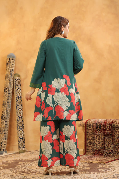 Pin-Thrust Handwork Green Printed Co-ord Sets