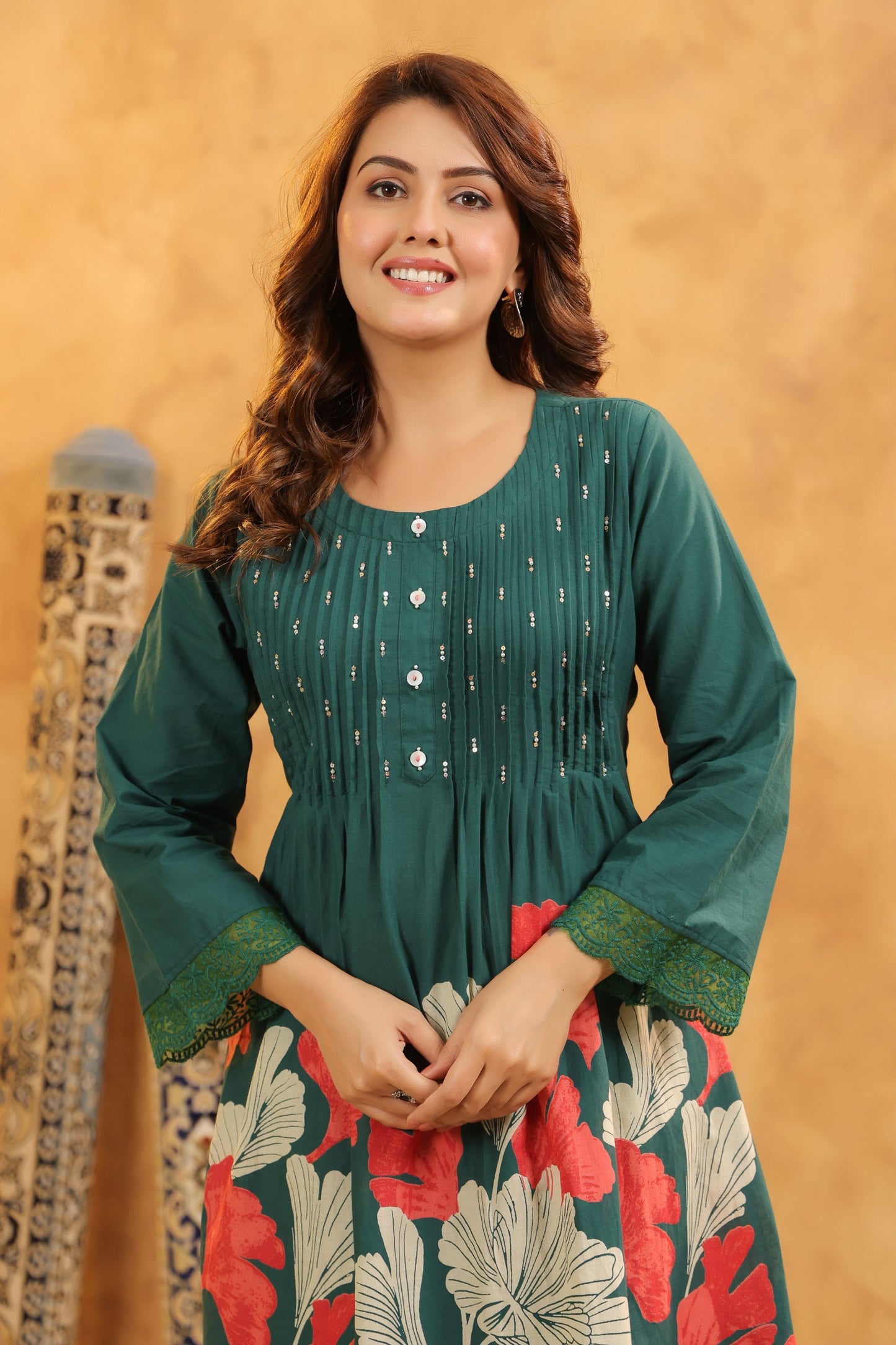 Pin-Thrust Handwork Green Printed Co-ord Sets