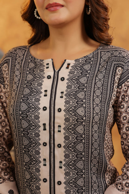 Grey-White Mirror-Work Co-ord Set