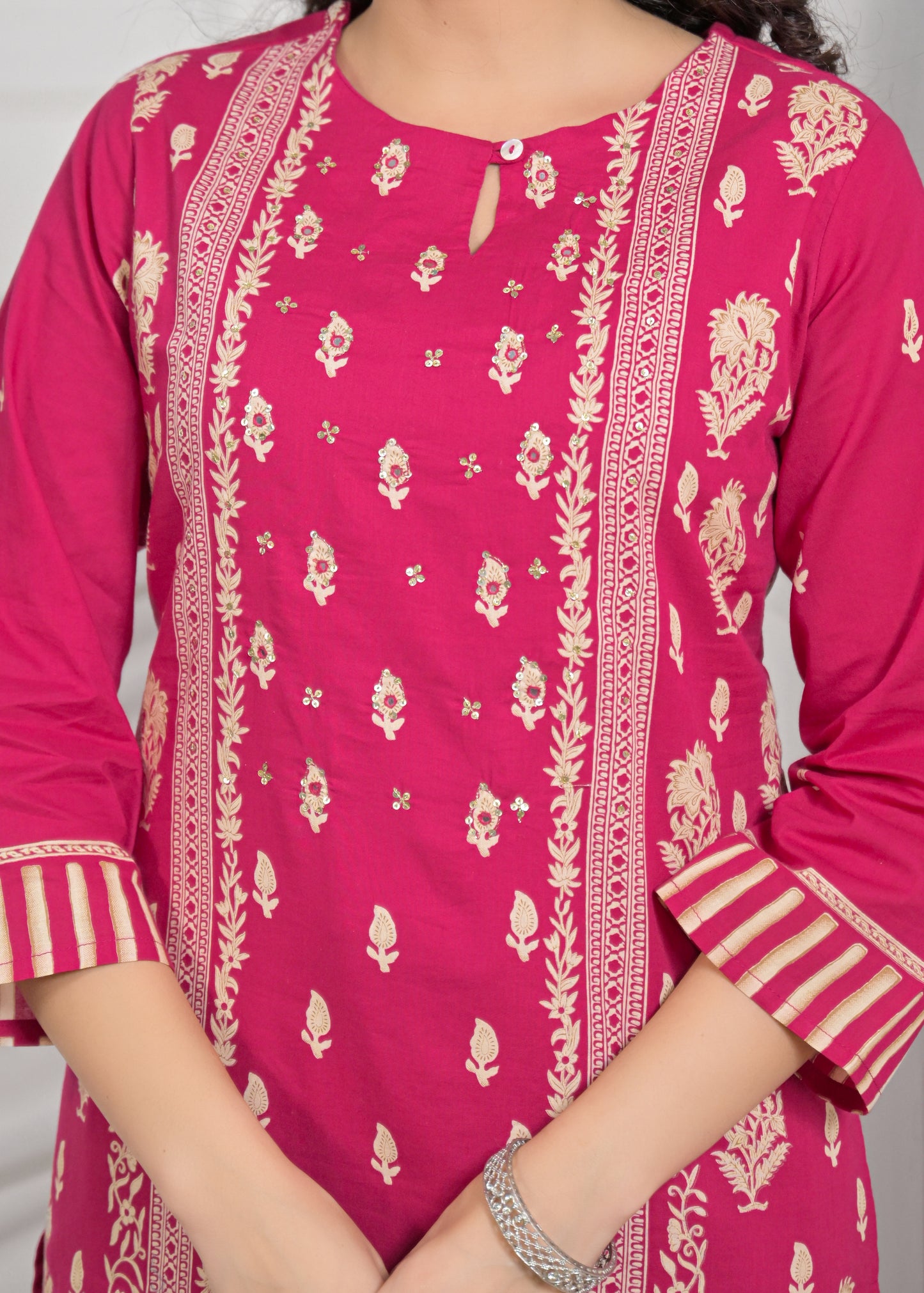 Rose Pink Handwork Cotton 3-Piece Suit Set