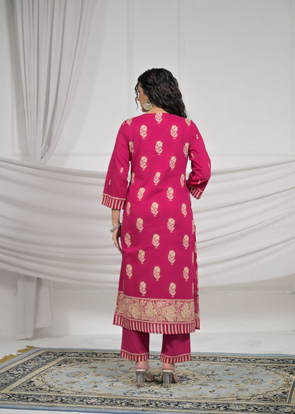 Rose Pink Handwork Cotton 3-Piece Suit Set