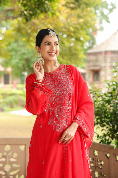 Scarlett Red Embroidery 3-Pcs Suit Set