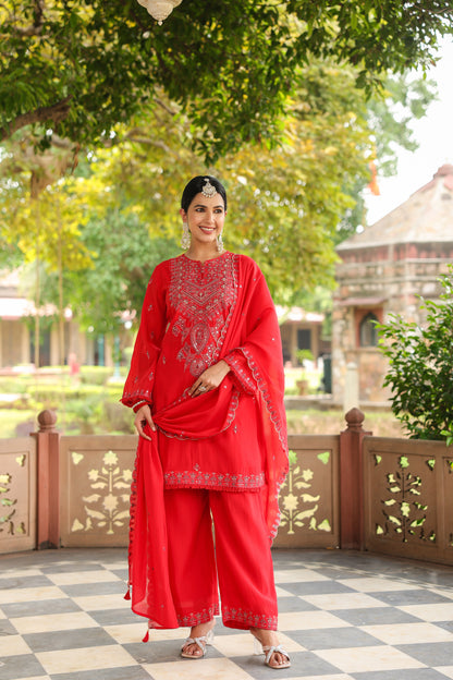 Scarlett Red Embroidery 3-Pcs Suit Set