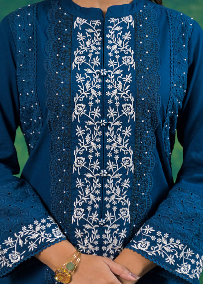Azure Blue Schiffli Handwork Co-ord Set