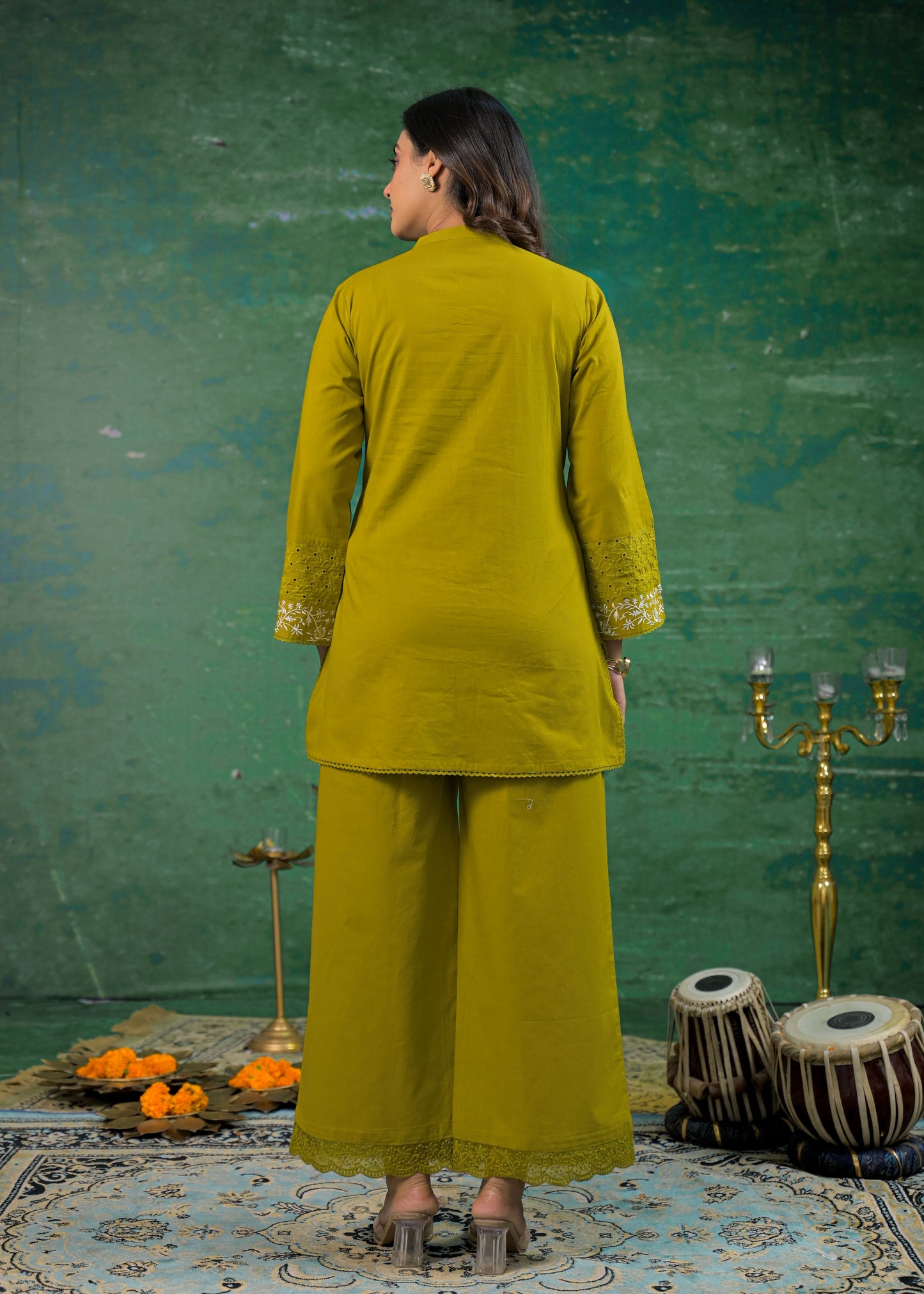 Pine Green Schiffli Handwork Co-ord Set