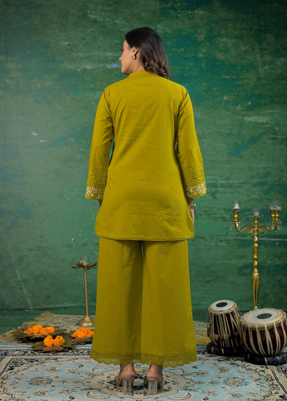Pine Green Schiffli Handwork Co-ord Set
