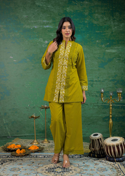 Pine Green Schiffli Handwork Co-ord Set