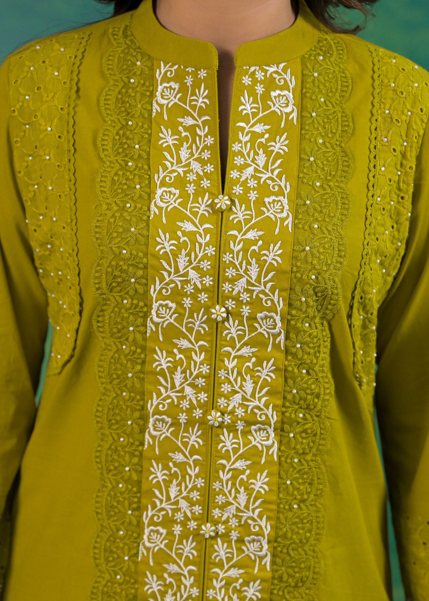 Pine Green Schiffli Handwork Co-ord Set