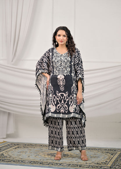 Raven Black Mirror-Work Kaftan Set