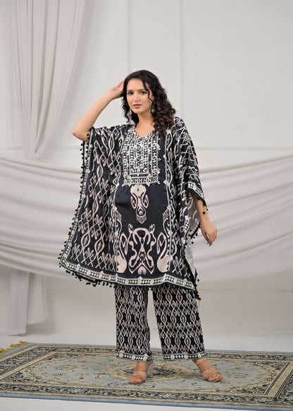 Raven Black Mirror-Work Kaftan Set