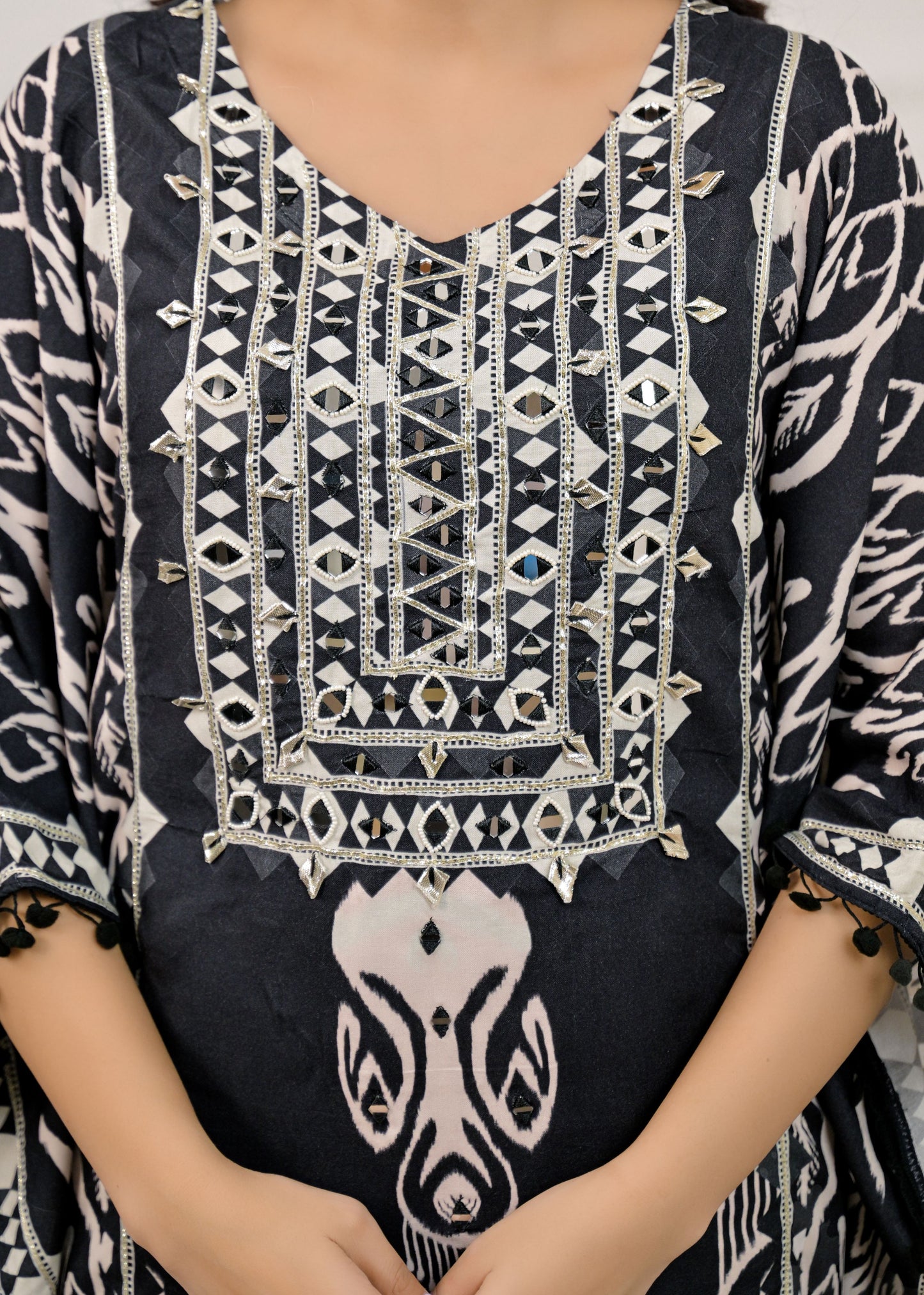 Raven Black Mirror-Work Kaftan Set