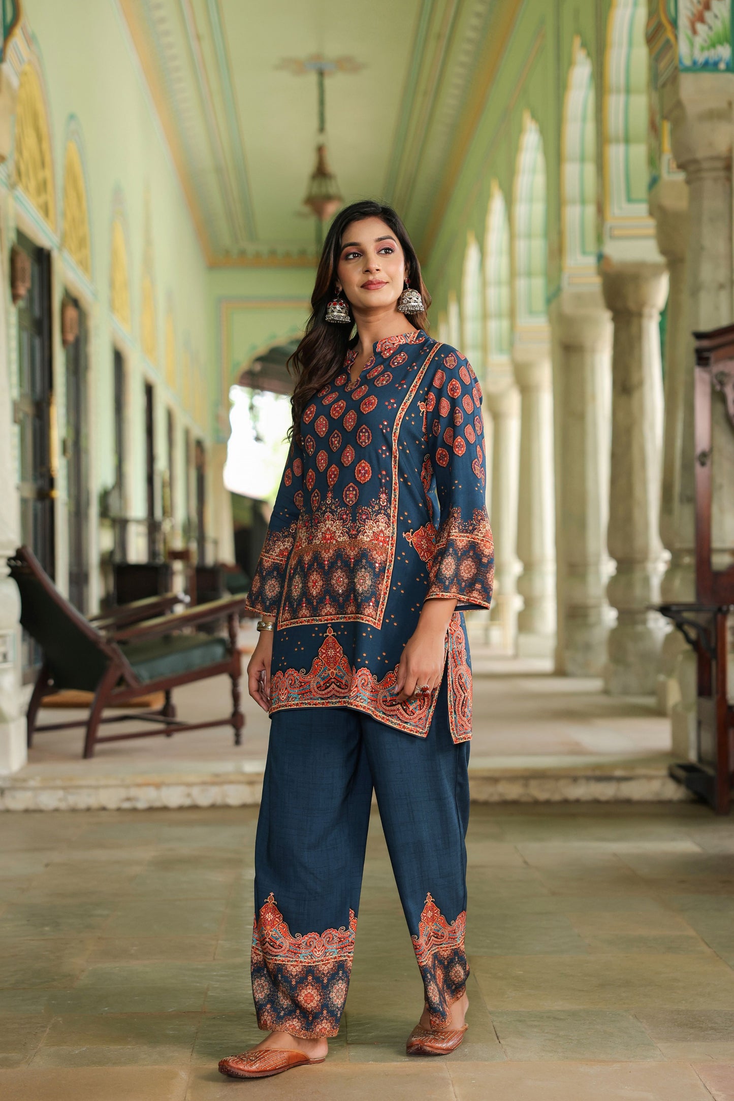 Deep Blue Digital Print Handwork Co-ord Set