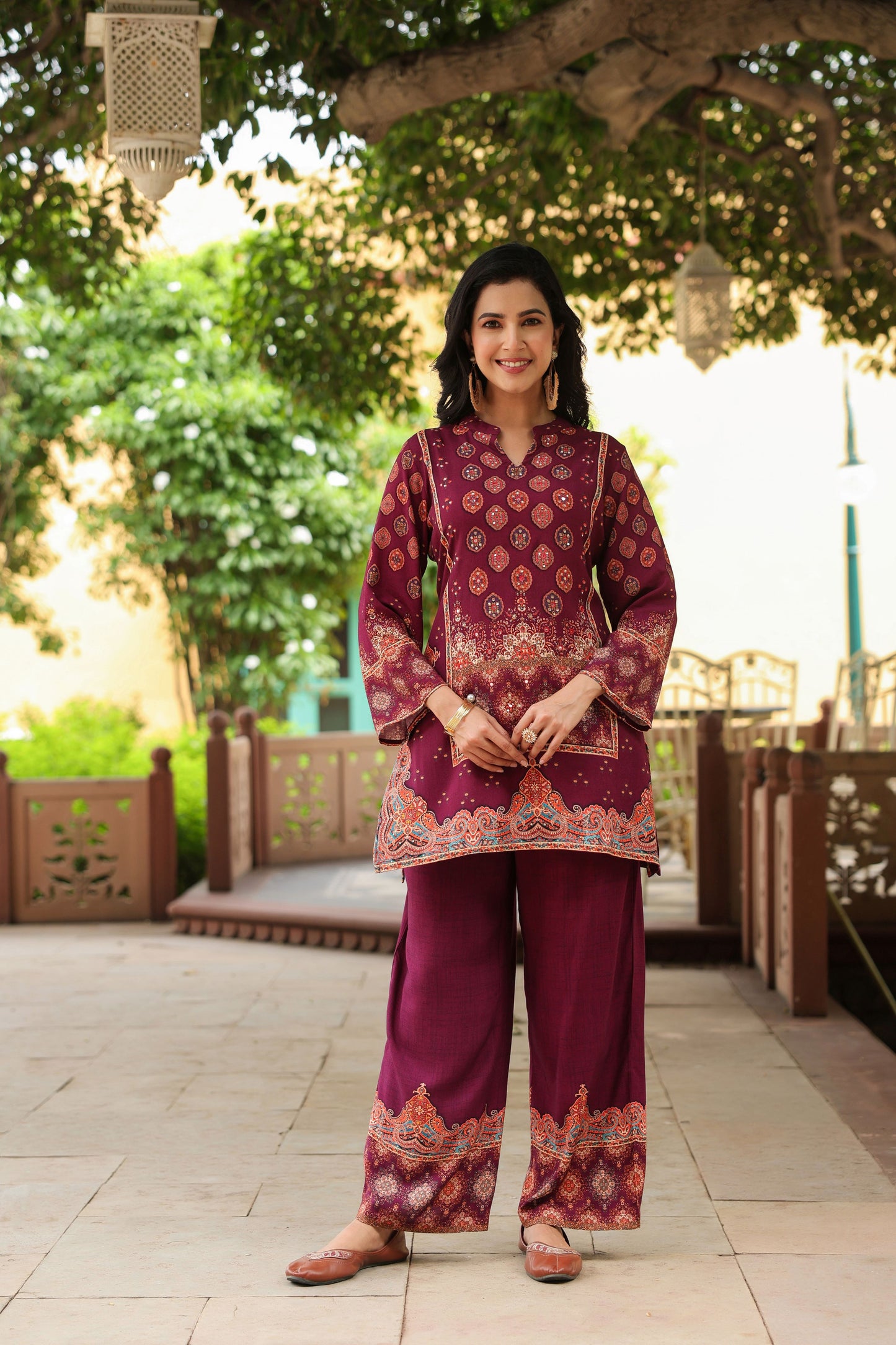 Deep Maroon Digital Print Handwork Co-ord Set