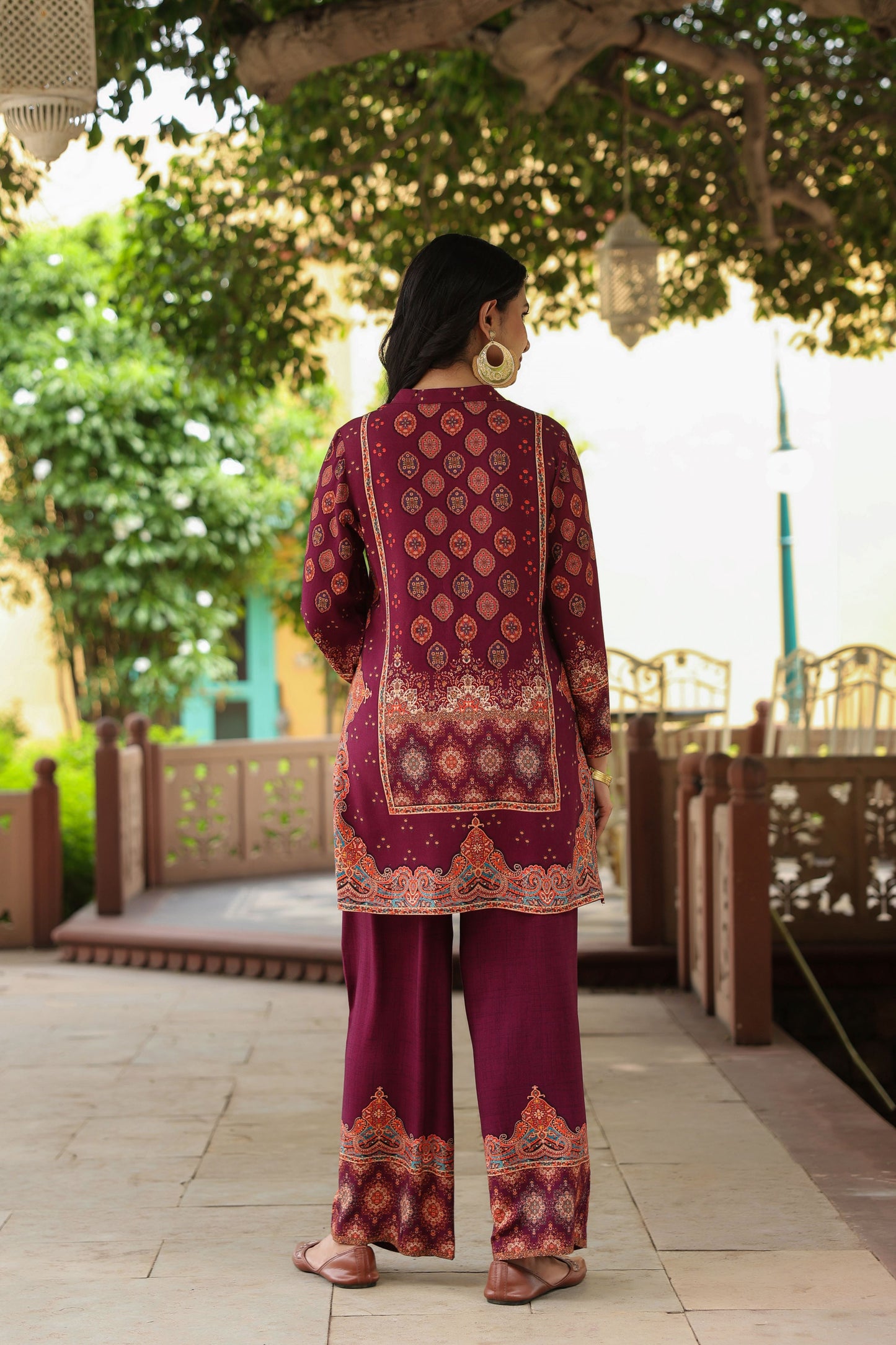 Deep Maroon Digital Print Handwork Co-ord Set