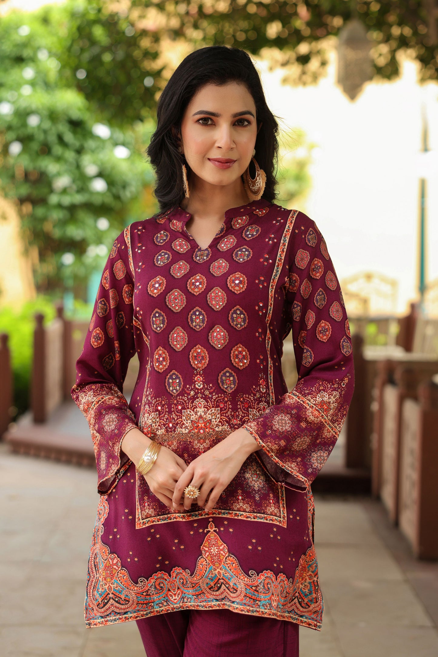 Deep Maroon Digital Print Handwork Co-ord Set