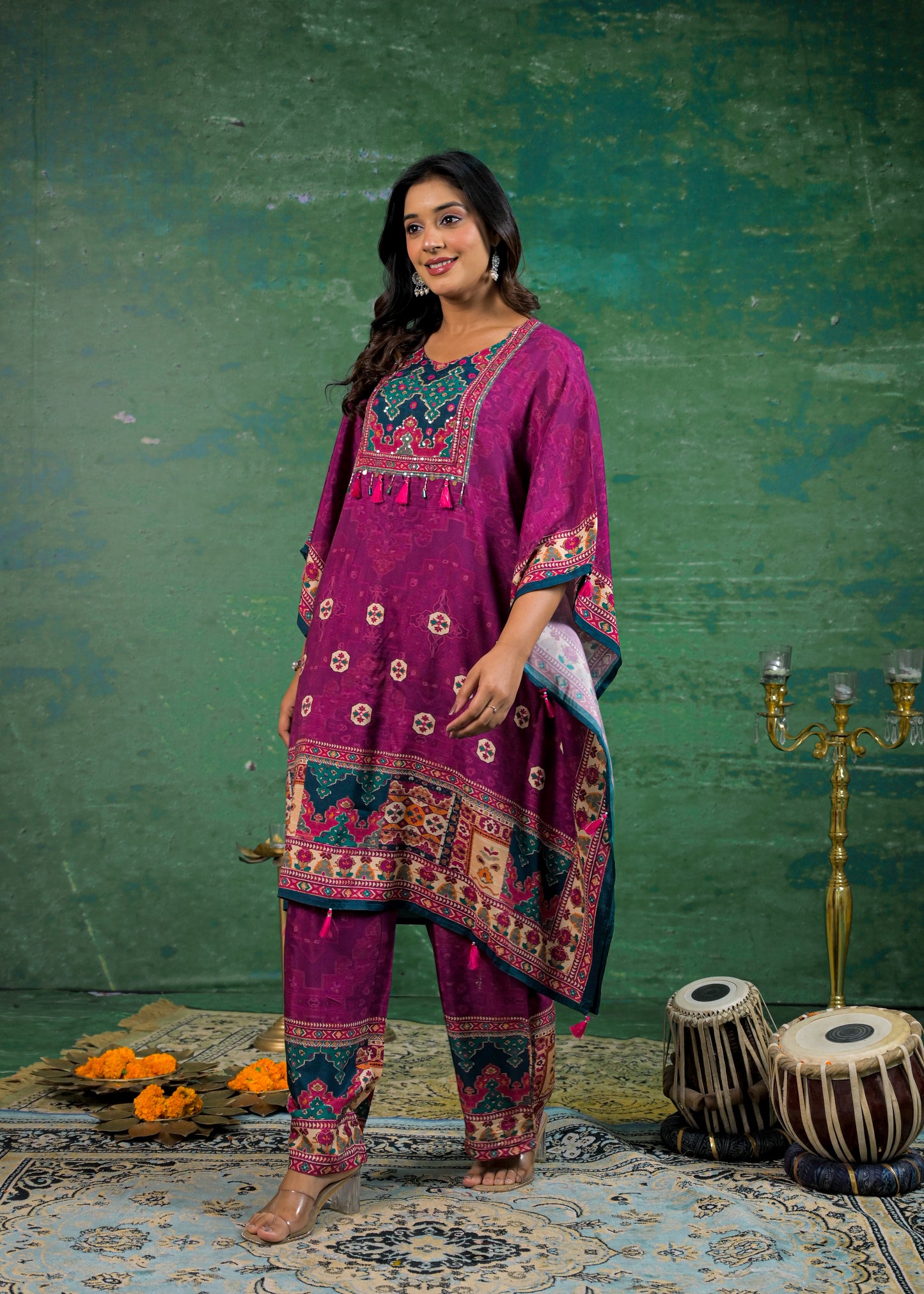 Pure Muslin Royal Purple Kaftan Set