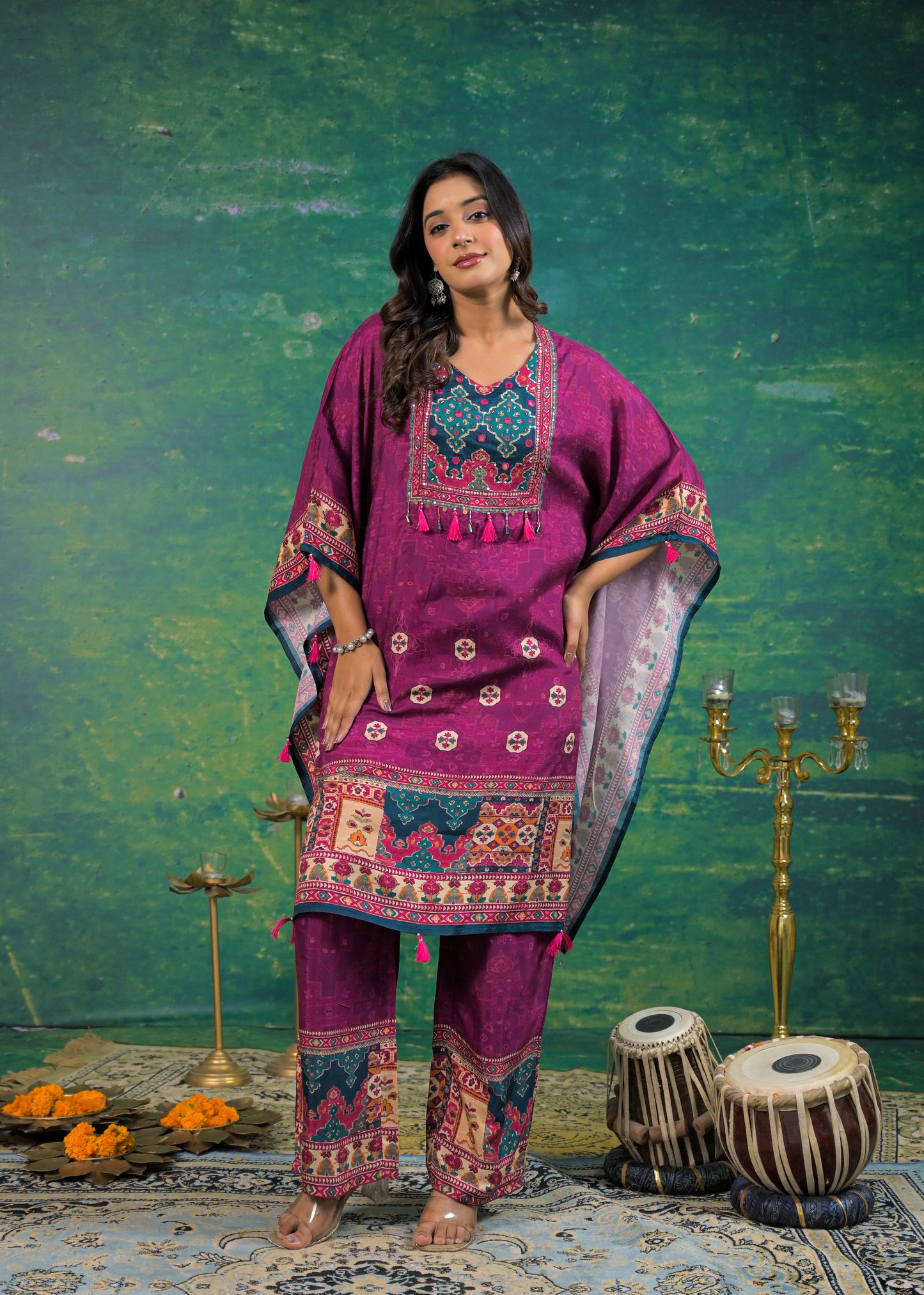 Pure Muslin Royal Purple Kaftan Set