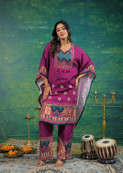 Pure Muslin Royal Purple Kaftan Set